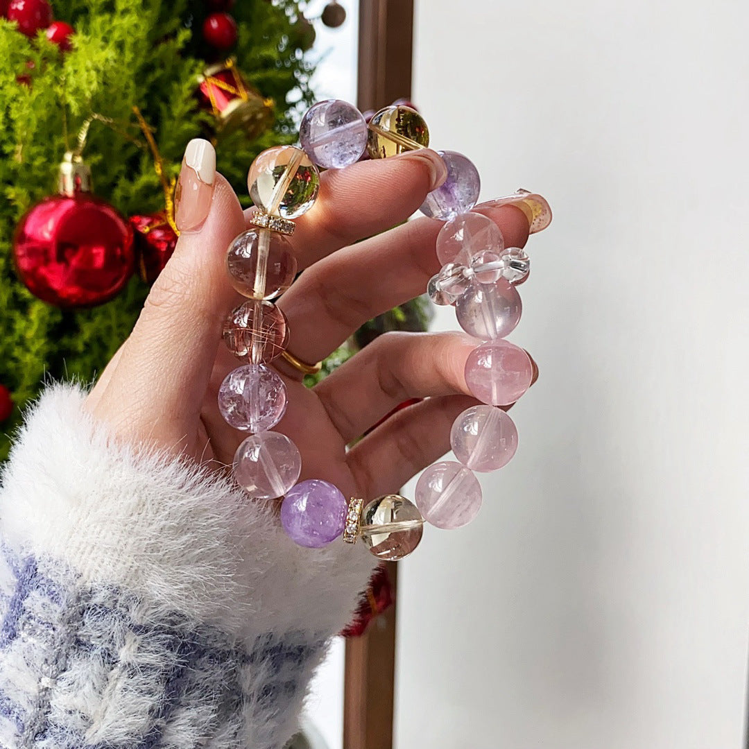Natural Pink Crystal Mo Pink Bracelet Sweet Pink Crystal White Crystal Lion Awakening Yellow Crystal Bracelet for Women Niche High-end Light Luxury