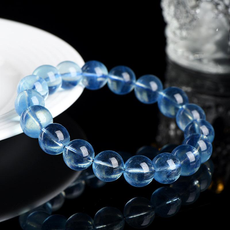 Jiuya Crystal Natural Aquamarine Loose Beads Round beads DIY Handmade Jewelry Beads Semi-Finished Products Wholesale