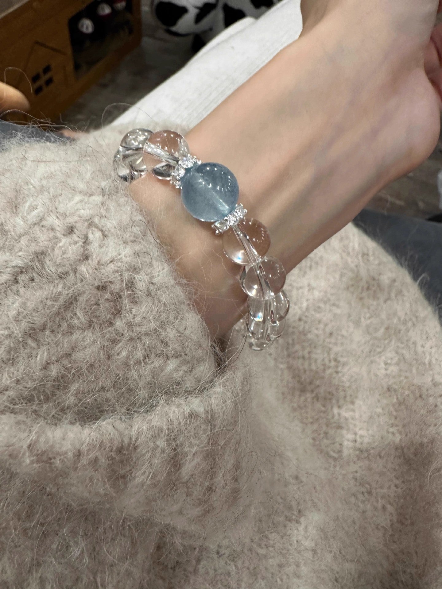 Aquamarine White Crystal Bracelet for Women2025New Hot-Selling Light Luxury Niche High-End Feel Valentine's Day Gift for Girlfriend