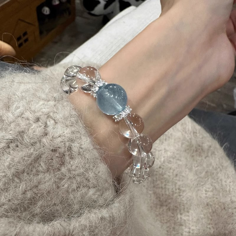 Aquamarine White Crystal Bracelet for Women2025New Hot-Selling Light Luxury Niche High-End Feel Valentine's Day Gift for Girlfriend