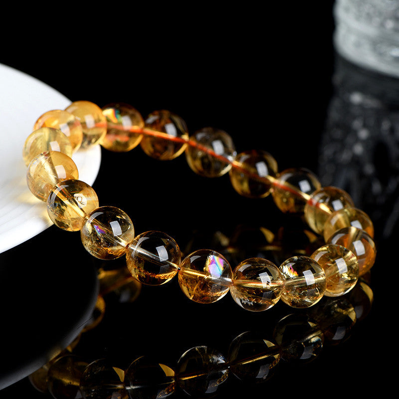 Jiuya Crystal 7A Grade Violent Yellow Ace Crystal Round Bead Bracelet  Dark Yellow Rainbow Citrine Loose Bead Bracelet