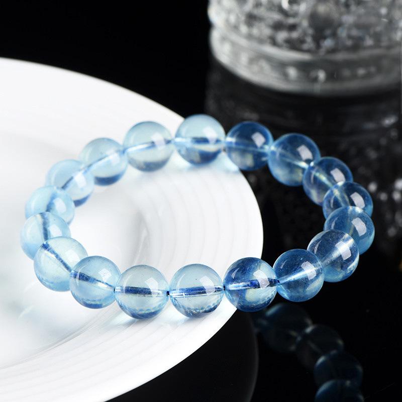 Jiuya Crystal Natural Aquamarine Loose Beads Round beads DIY Handmade Jewelry Beads Semi-Finished Products Wholesale
