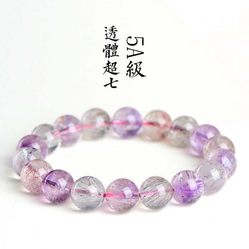 Jiuya Crystal Natural7A Grade Ice Super Seven Round Bead Bracelet Purple Titanium Crystal Aurora Loose Bead Bracelet Factory direct sales