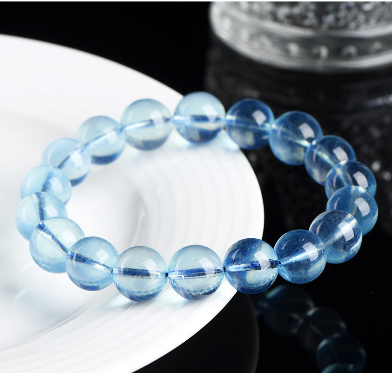 Jiuya Crystal Natural Aquamarine Loose Beads Round beads DIY Handmade Jewelry Beads Semi-Finished Products Wholesale