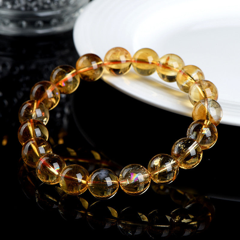 Jiuya Crystal 7A Grade Violent Yellow Ace Crystal Round Bead Bracelet  Dark Yellow Rainbow Citrine Loose Bead Bracelet