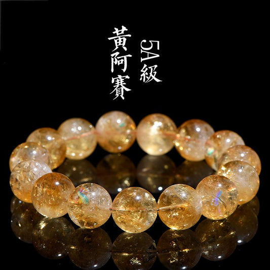 Jiuya Crystal 7A Grade Violent Yellow Ace Crystal Round Bead Bracelet  Dark Yellow Rainbow Citrine Loose Bead Bracelet