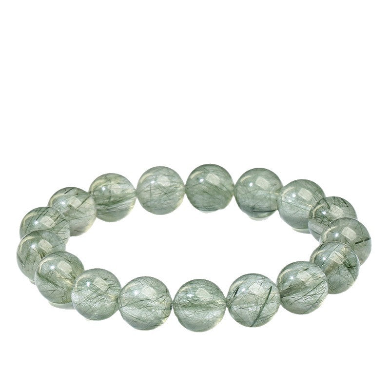 Premium Crystal Natural Ice Transparent Green Rutilated Quartz Bracelet Round Beads Green Hair Crystal Bracelet Green Cat's Eye Green Hair Wholesale