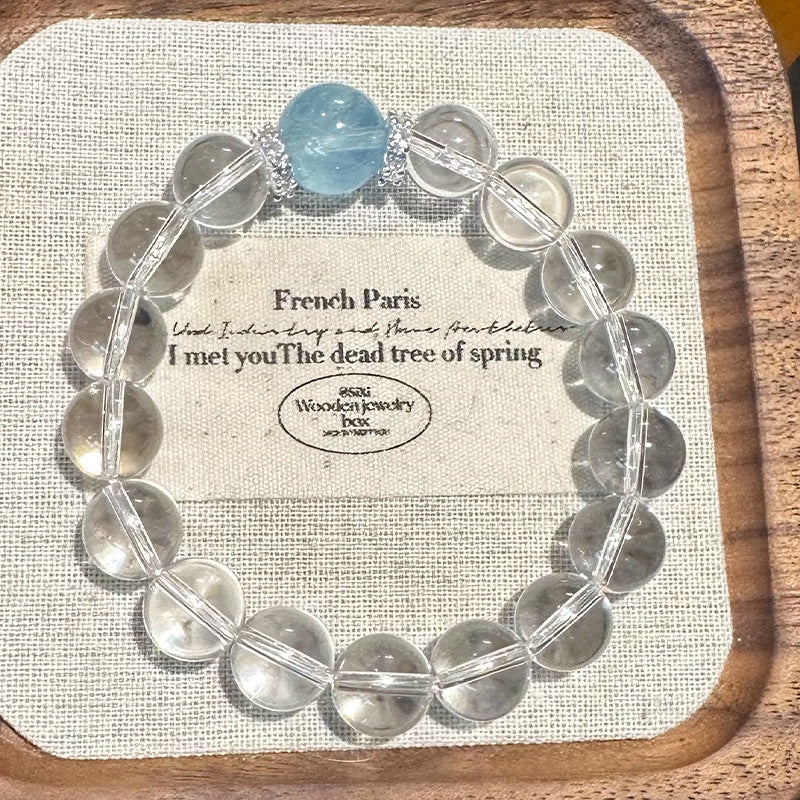Aquamarine White Crystal Bracelet for Women2025New Hot-Selling Light Luxury Niche High-End Feel Valentine's Day Gift for Girlfriend