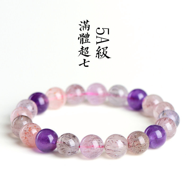Jiuya Crystal Natural7A Grade Ice Super Seven Round Bead Bracelet Purple Titanium Crystal Aurora Loose Bead Bracelet Factory direct sales