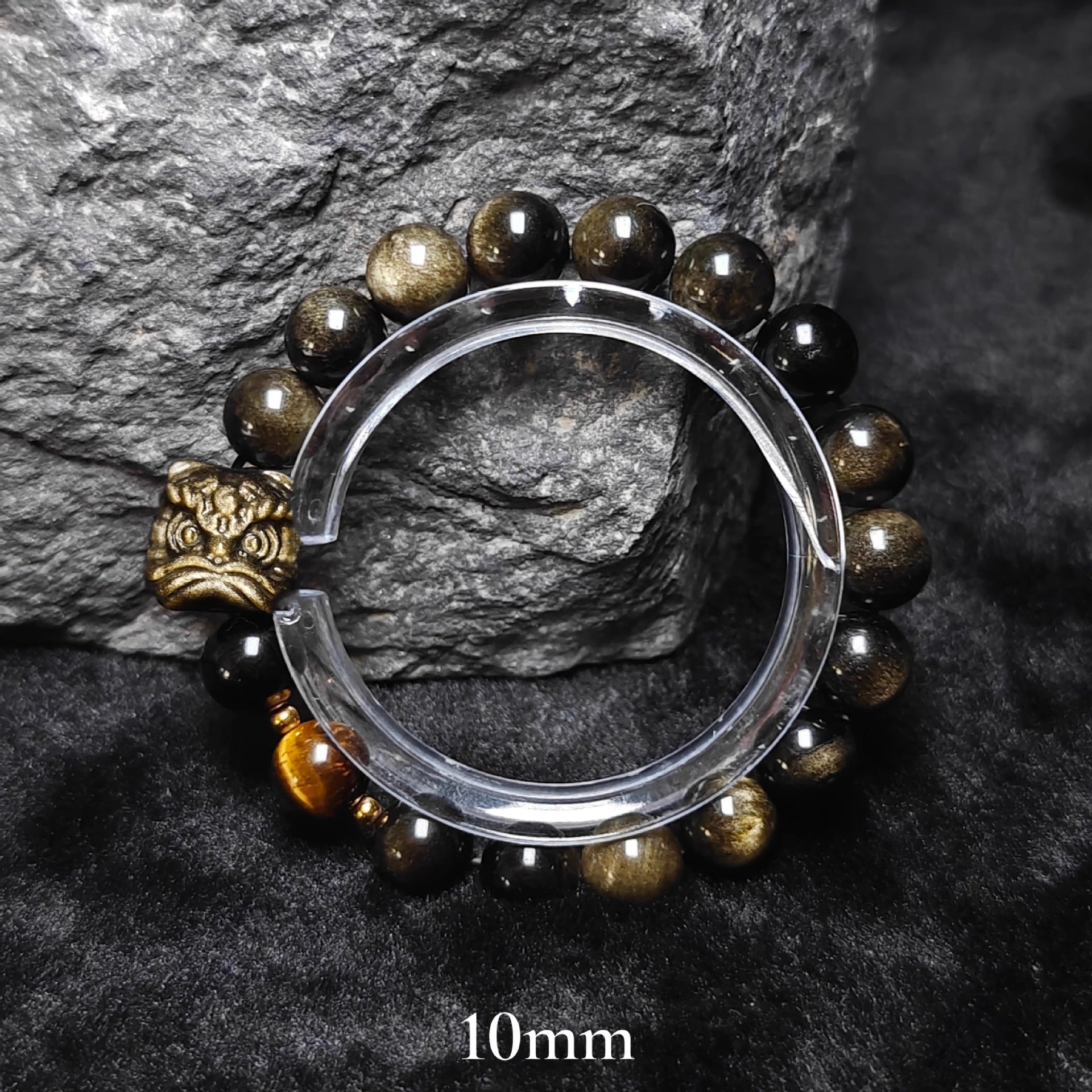 Natural Silver Obsidian Bracelet National Trend Lion Dance Men Women Couple Style Cultural Play Black Obsidian Beads Gold Obsidian Jewelry