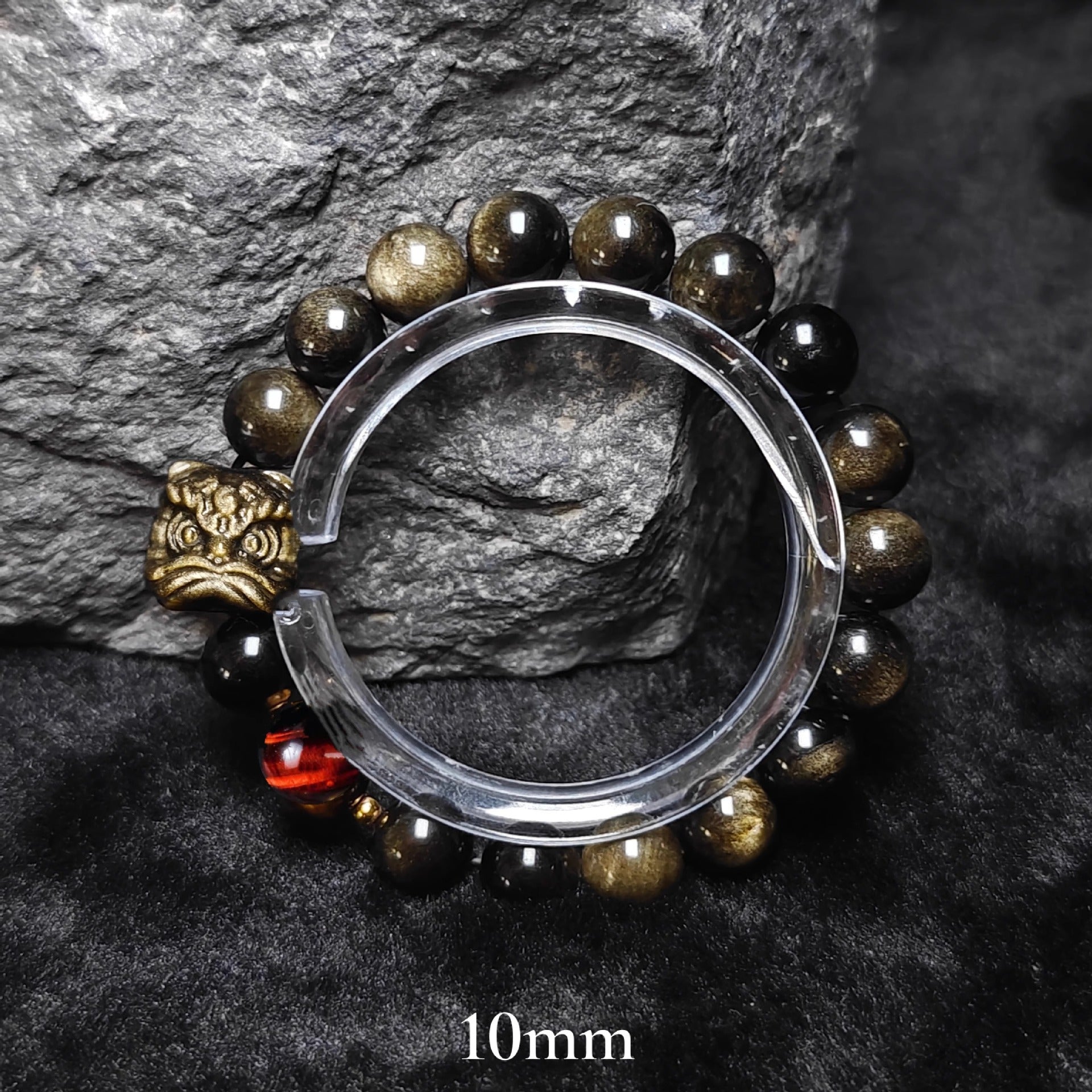 Natural Silver Obsidian Bracelet National Trend Lion Dance Men Women Couple Style Cultural Play Black Obsidian Beads Gold Obsidian Jewelry