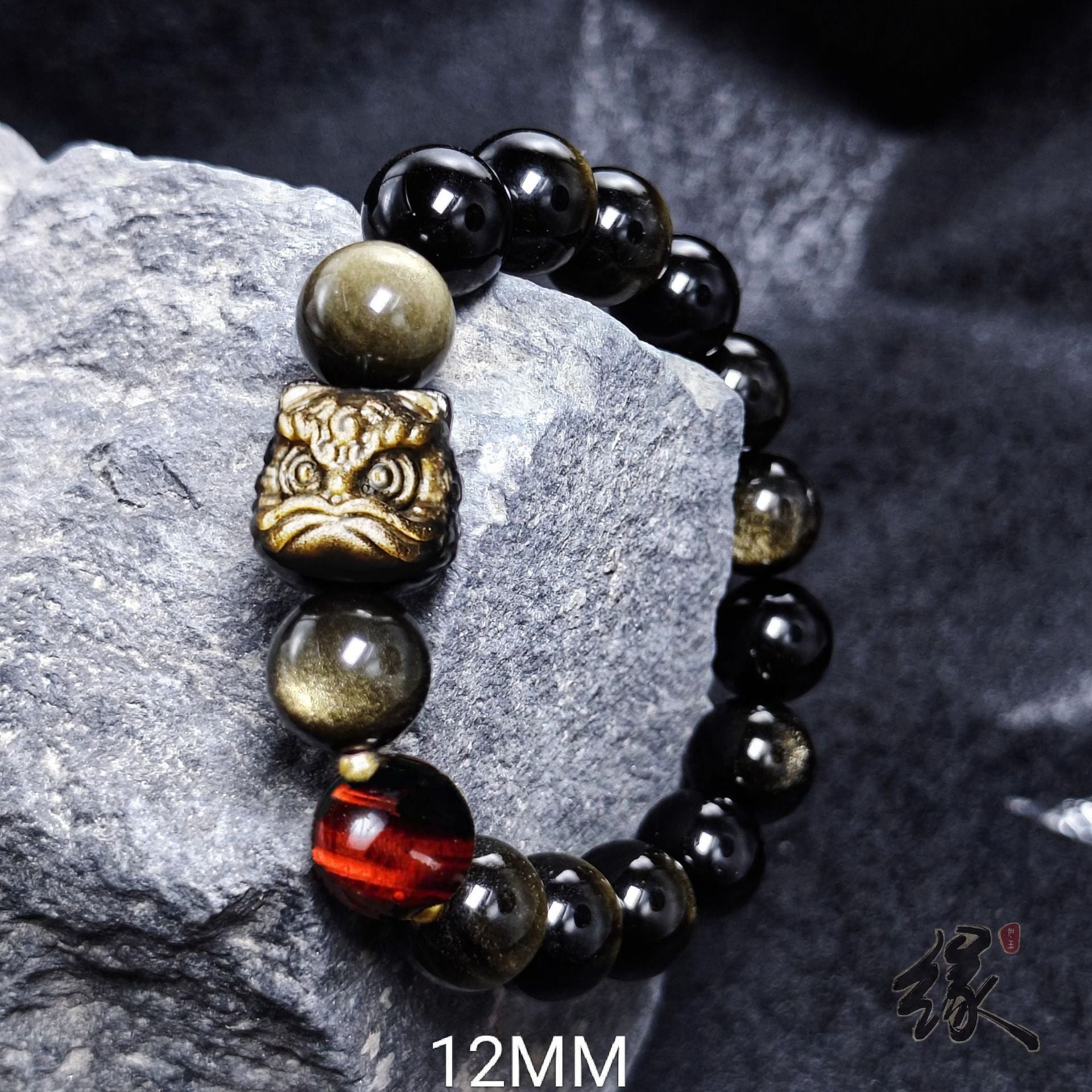 Natural Silver Obsidian Bracelet National Trend Lion Dance Men Women Couple Style Cultural Play Black Obsidian Beads Gold Obsidian Jewelry