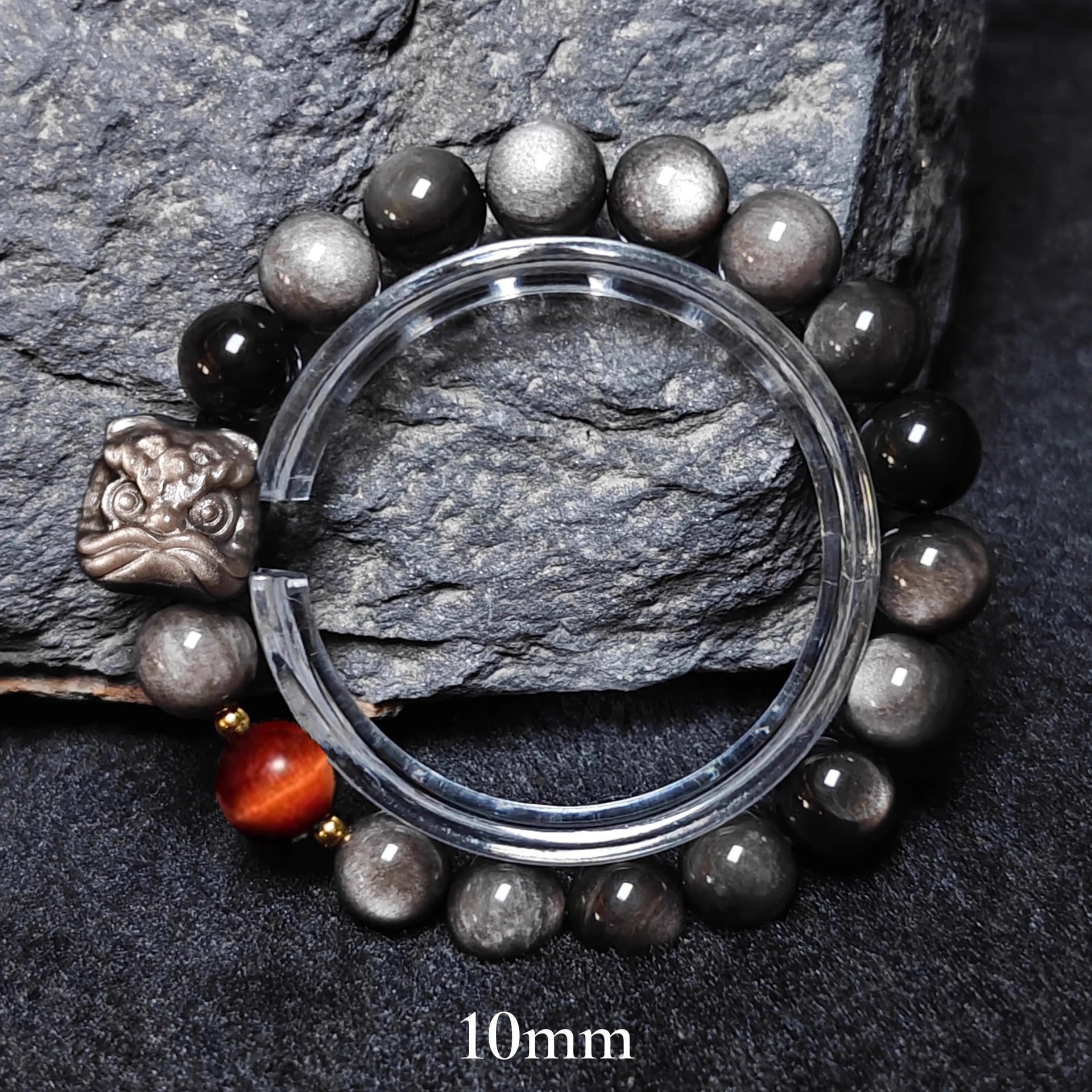 Natural Silver Obsidian Bracelet National Trend Lion Dance Men Women Couple Style Cultural Play Black Obsidian Beads Gold Obsidian Jewelry