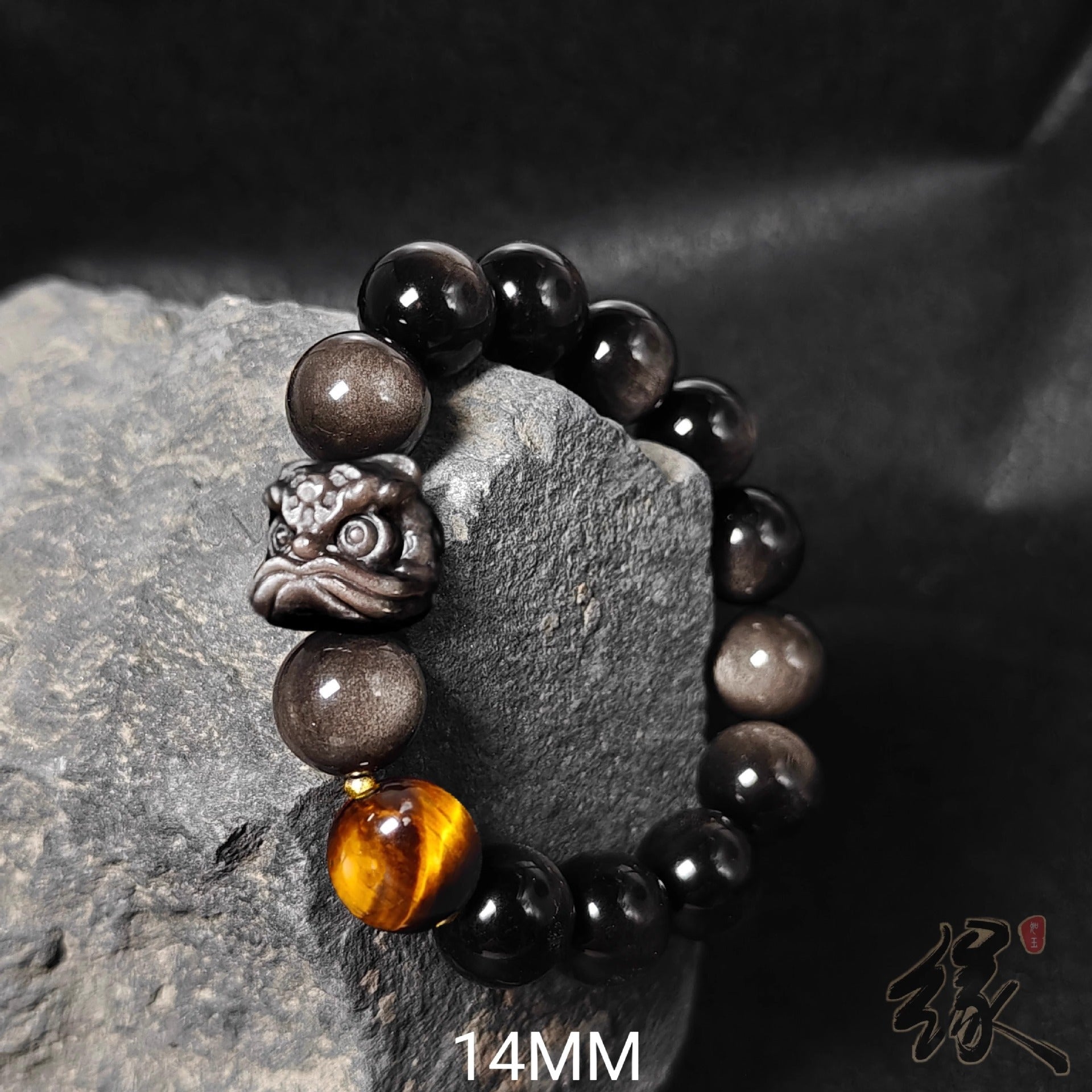 Natural Silver Obsidian Bracelet National Trend Lion Dance Men Women Couple Style Cultural Play Black Obsidian Beads Gold Obsidian Jewelry