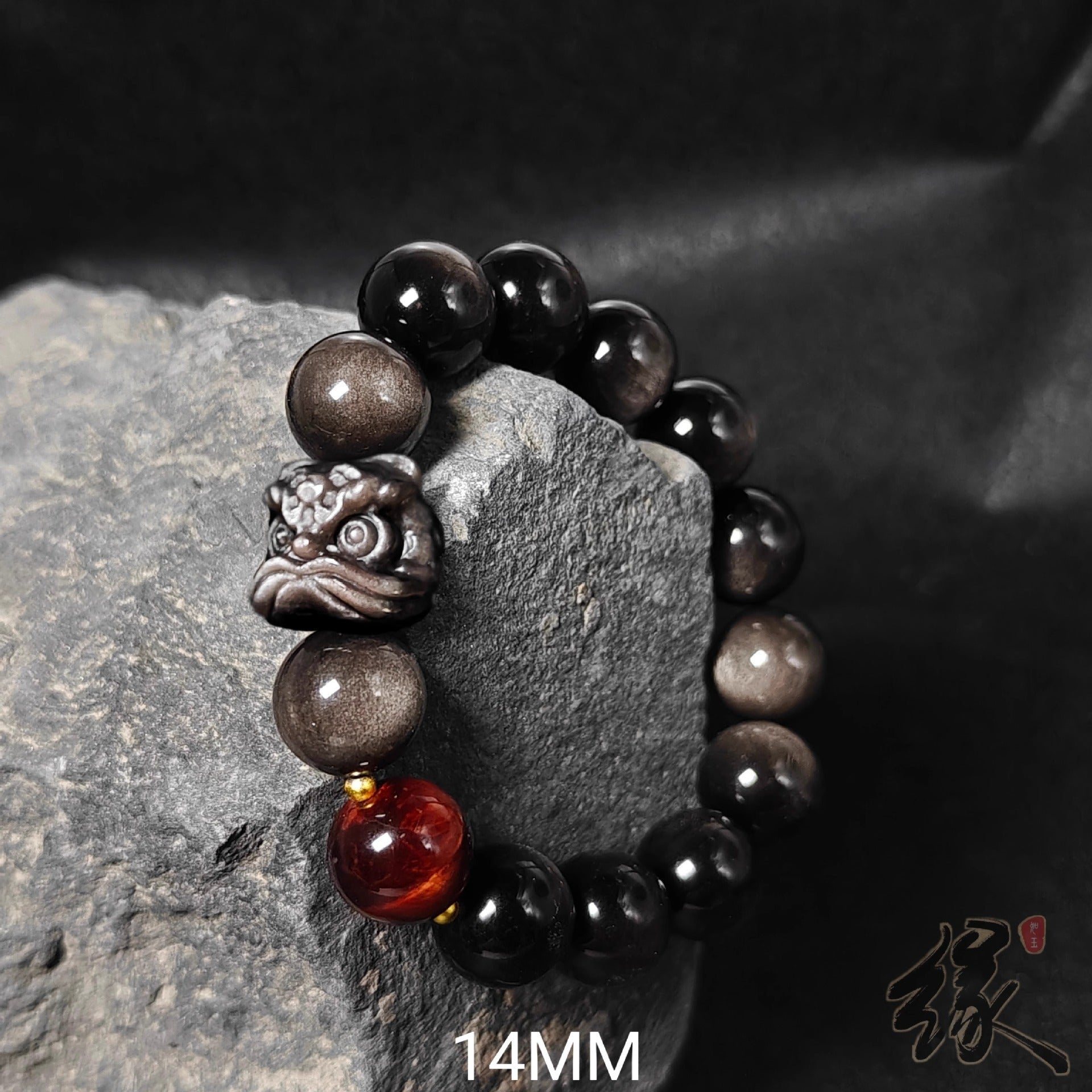 Natural Silver Obsidian Bracelet National Trend Lion Dance Men Women Couple Style Cultural Play Black Obsidian Beads Gold Obsidian Jewelry