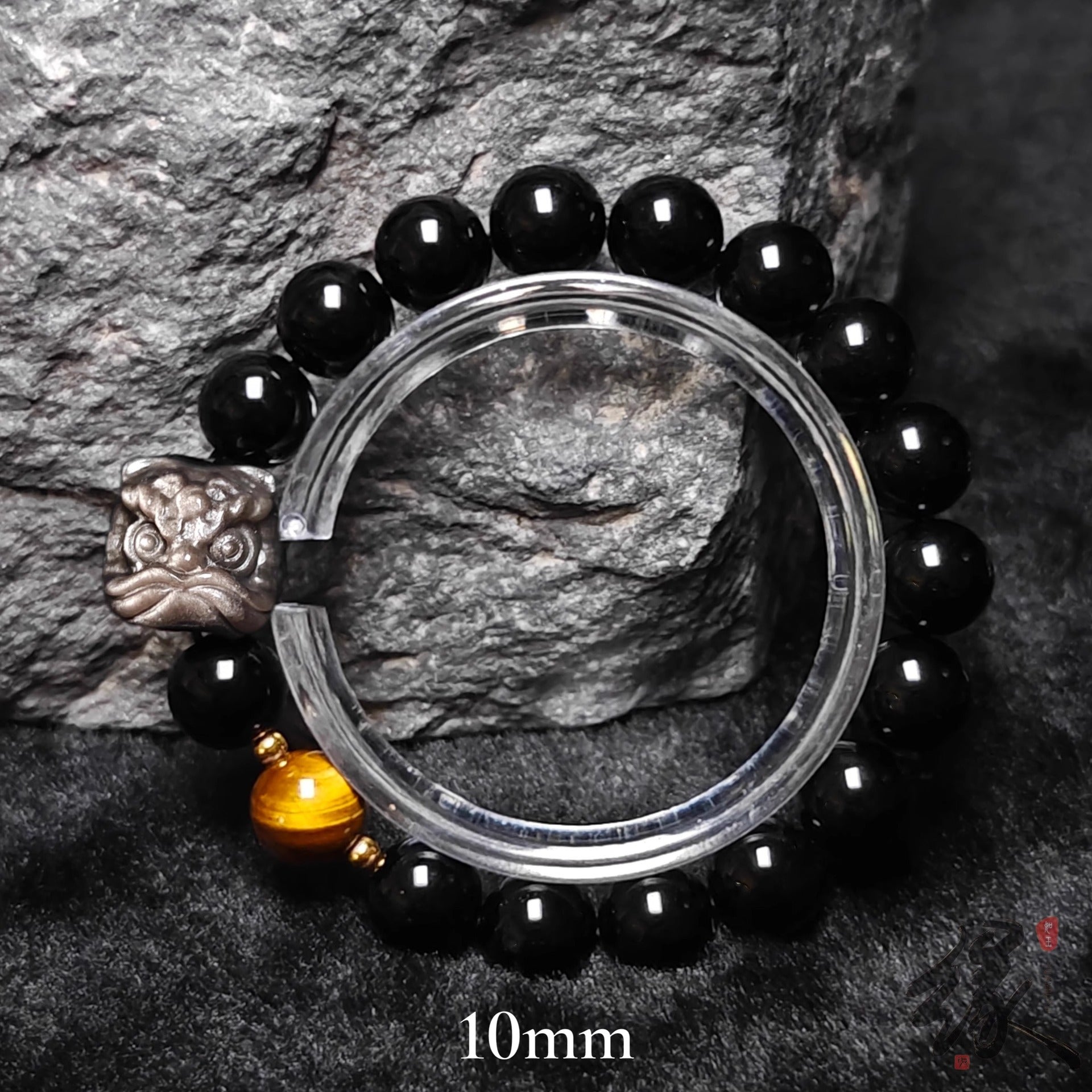 Natural Silver Obsidian Bracelet National Trend Lion Dance Men Women Couple Style Cultural Play Black Obsidian Beads Gold Obsidian Jewelry