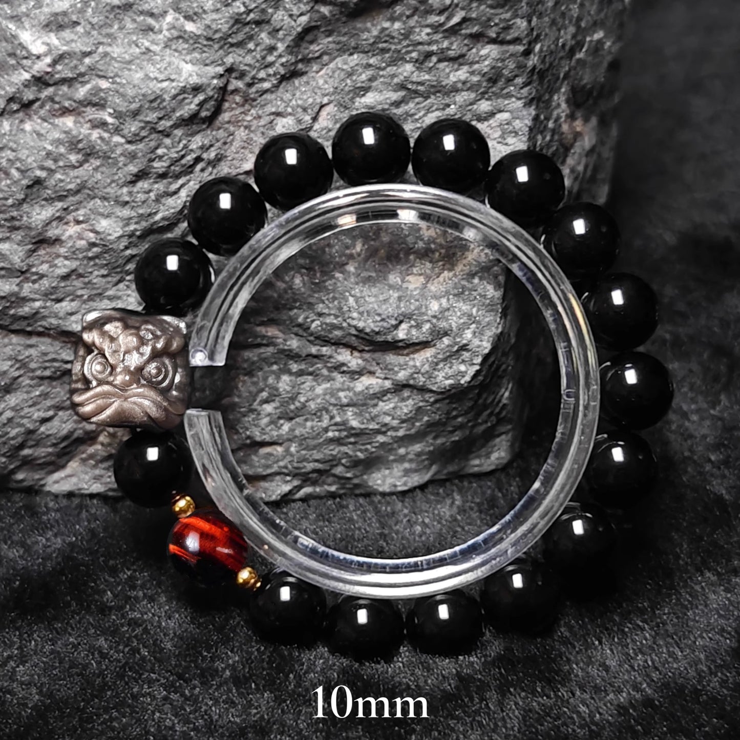 Natural Silver Obsidian Bracelet National Trend Lion Dance Men Women Couple Style Cultural Play Black Obsidian Beads Gold Obsidian Jewelry