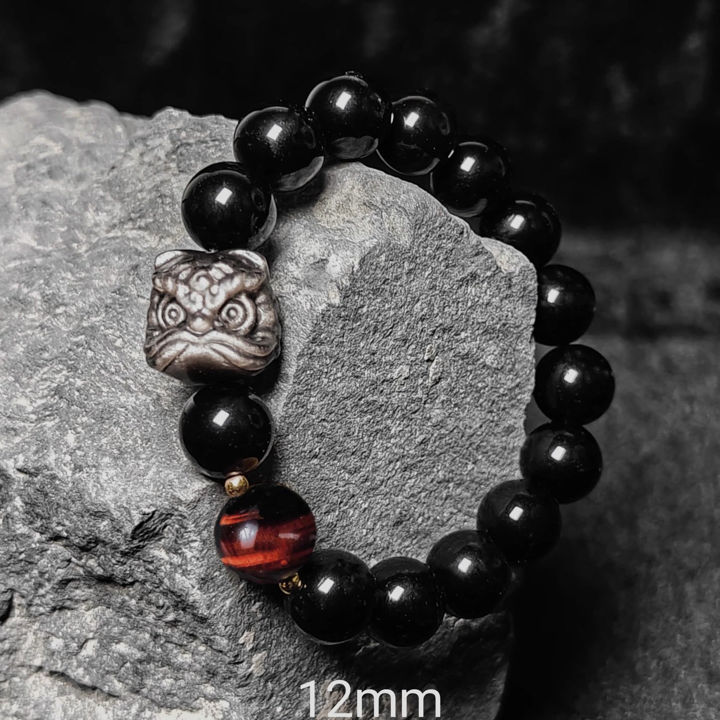 Natural Silver Obsidian Bracelet National Trend Lion Dance Men Women Couple Style Cultural Play Black Obsidian Beads Gold Obsidian Jewelry