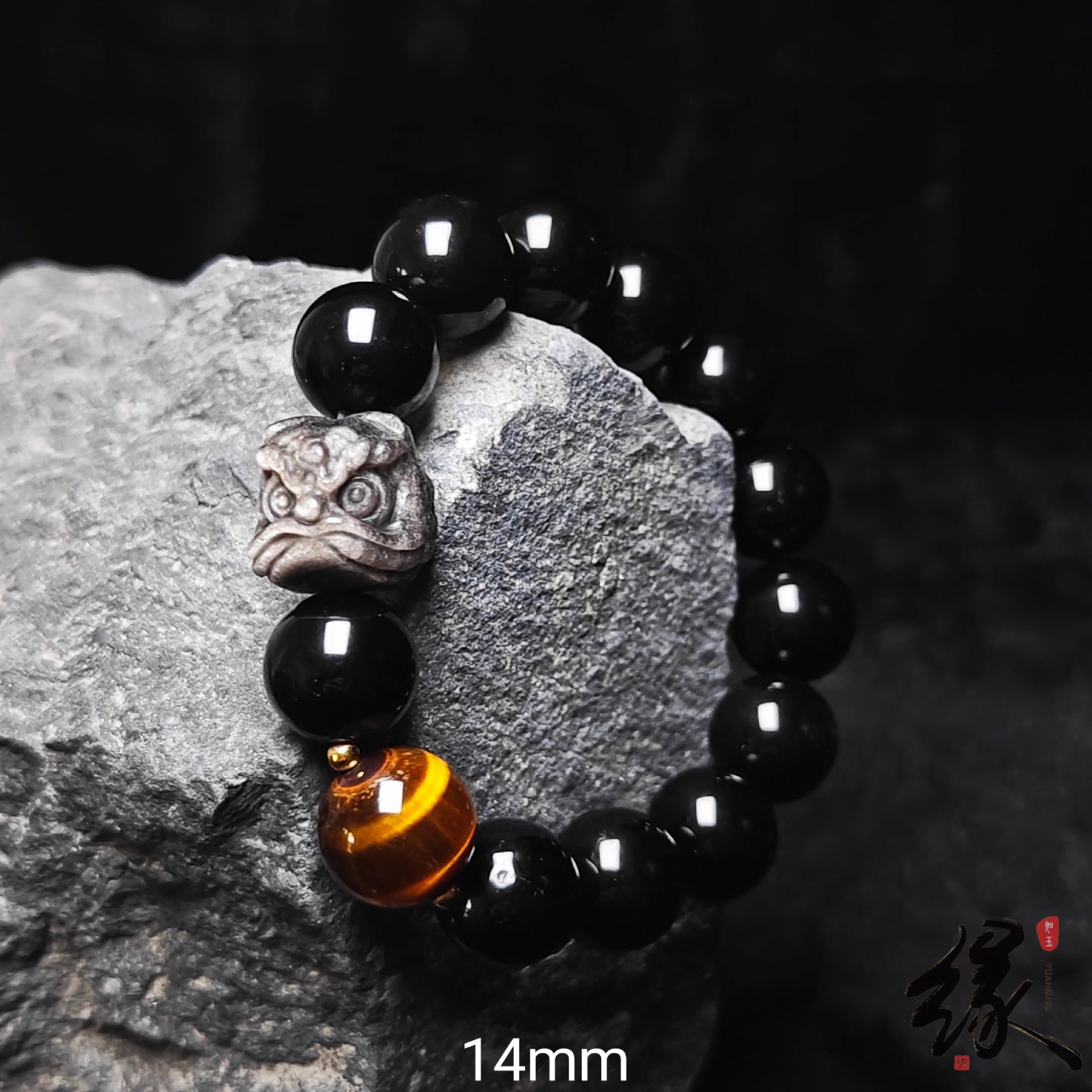 Natural Silver Obsidian Bracelet National Trend Lion Dance Men Women Couple Style Cultural Play Black Obsidian Beads Gold Obsidian Jewelry