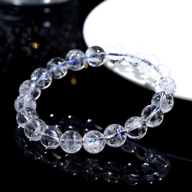 Jiuya Crystal Natural White Asbestos Colorful White Assay Crystal Round Bead Bracelet Rainbow Crystal Bracelet