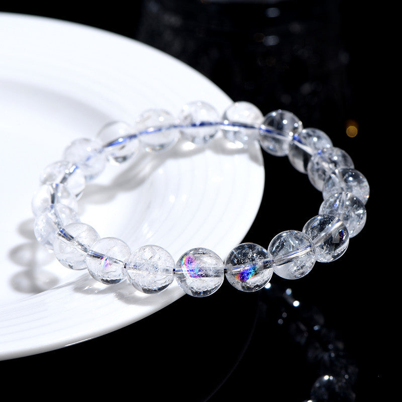Jiuya Crystal Natural White Asbestos Colorful White Assay Crystal Round Bead Bracelet Rainbow Crystal Bracelet