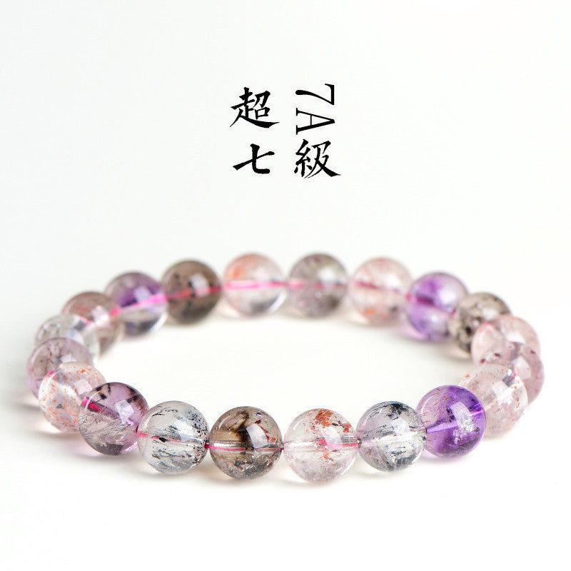 Jiuya Crystal Natural7A Grade Ice Super Seven Round Bead Bracelet Purple Titanium Crystal Aurora Loose Bead Bracelet Factory direct sales