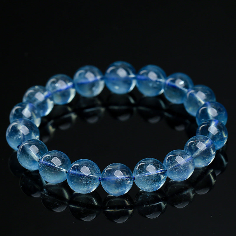 Hongchu Jewelry Natural Aquamarine Bracelet Round beads DIY Handmade Jewelry Beads Semi-Finished Products Wholesale