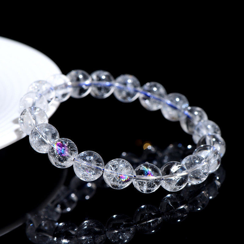 Jiuya Crystal Natural White Asbestos Colorful White Assay Crystal Round Bead Bracelet Rainbow Crystal Bracelet