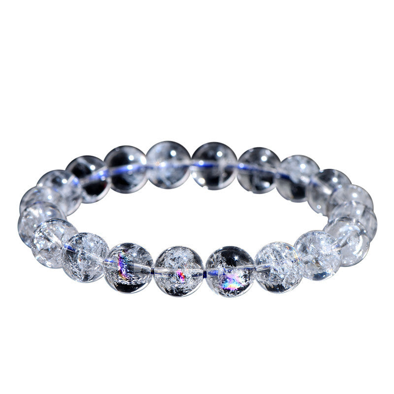 Jiuya Crystal Natural White Asbestos Colorful White Assay Crystal Round Bead Bracelet Rainbow Crystal Bracelet