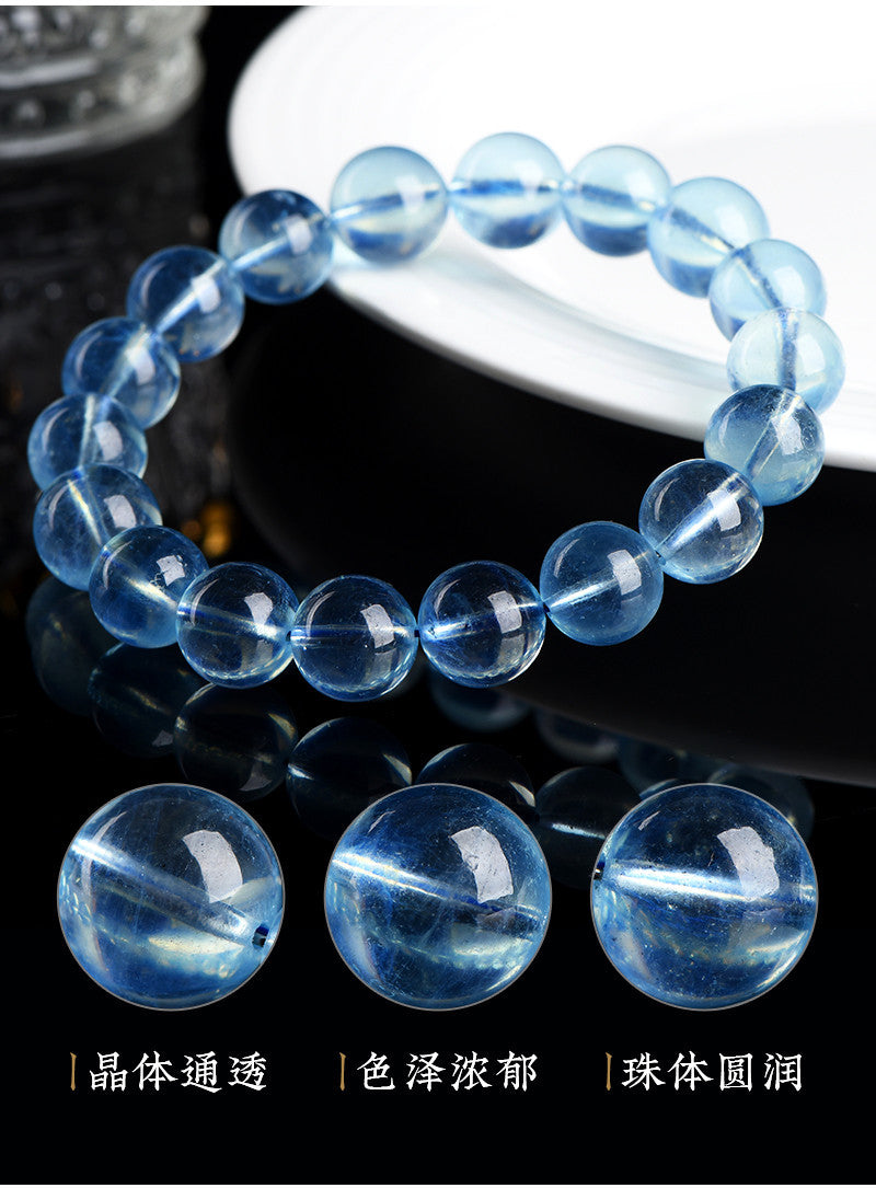 Jiuya Crystal Natural Aquamarine Loose Beads Round beads DIY Handmade Jewelry Beads Semi-Finished Products Wholesale