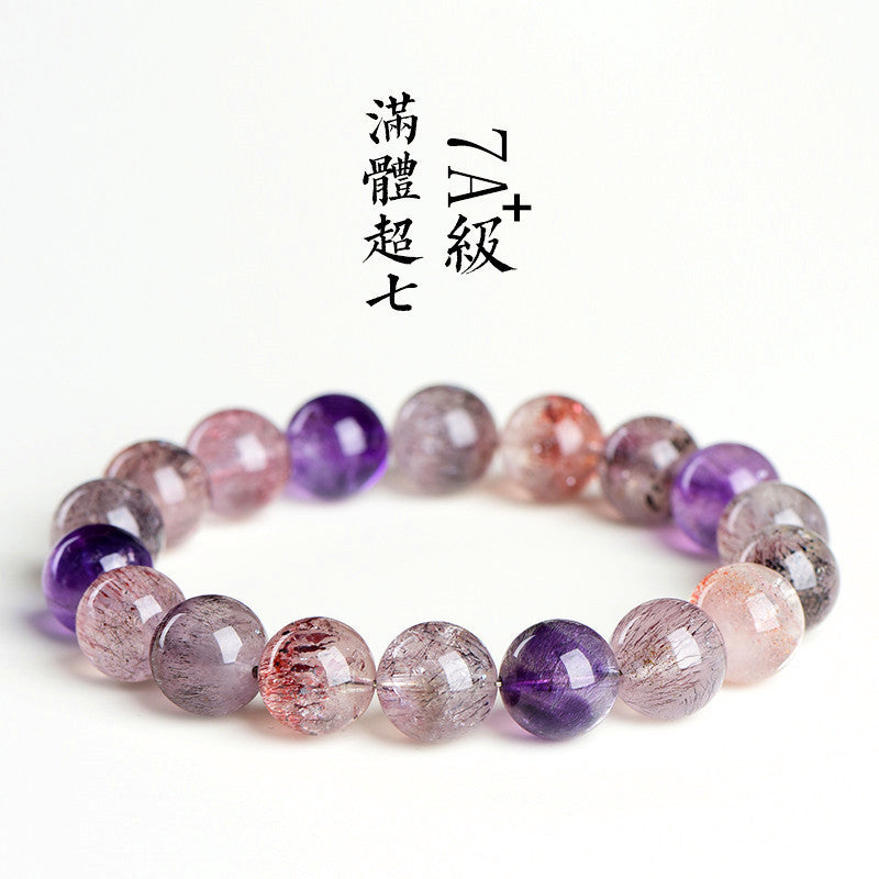 Jiuya Crystal Natural7A Grade Ice Super Seven Round Bead Bracelet Purple Titanium Crystal Aurora Loose Bead Bracelet Factory direct sales